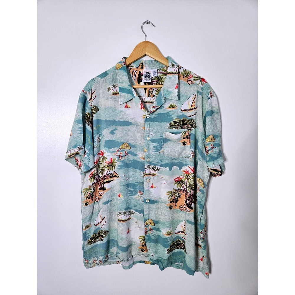 Vtg Kennington Hawaiian Shirt XXL Rayon‎ Surfer Island Scene Aloha Camp Tee 90s